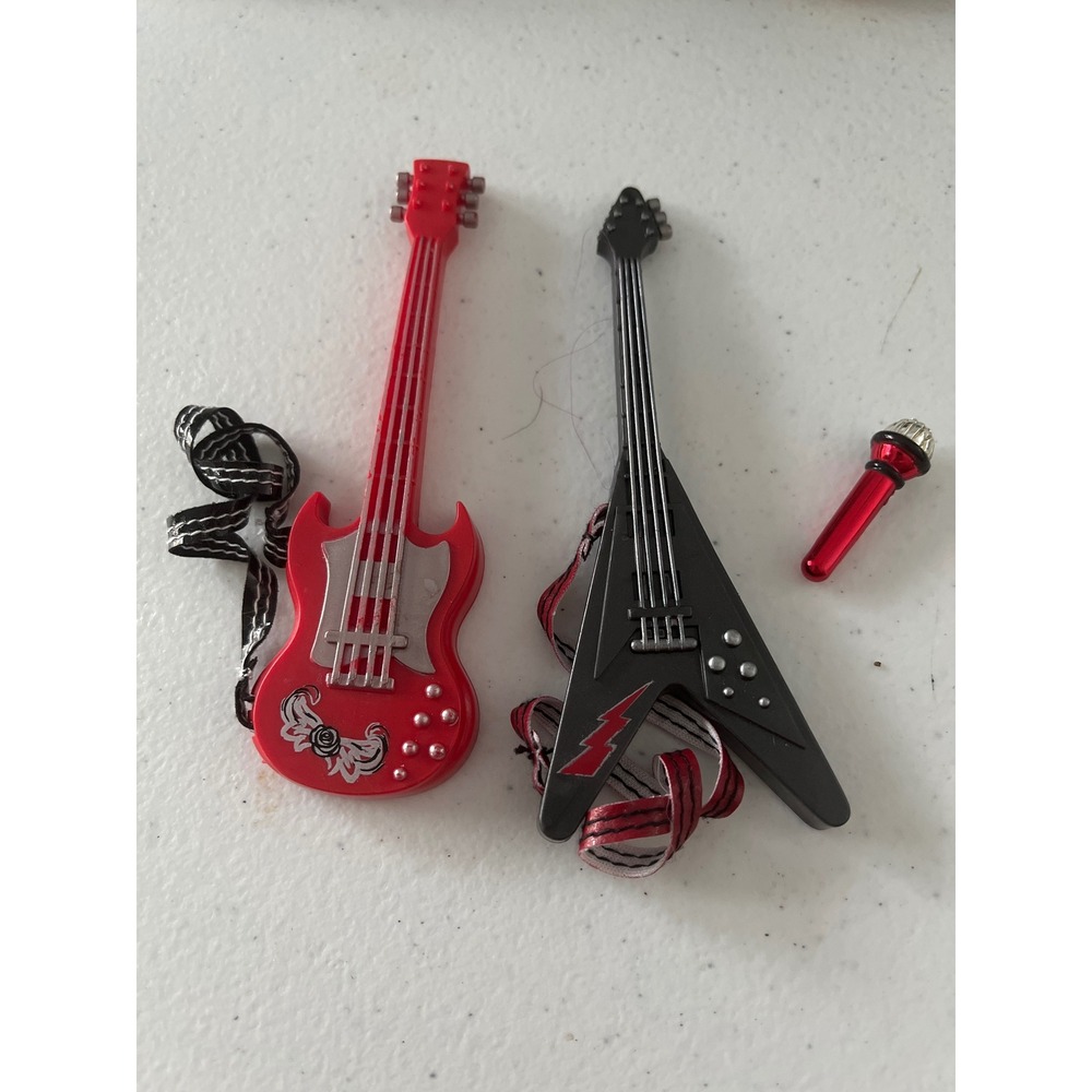 Bratz Doll Accessories Red and Black Electric Guitars and Microphone Lot 3pc